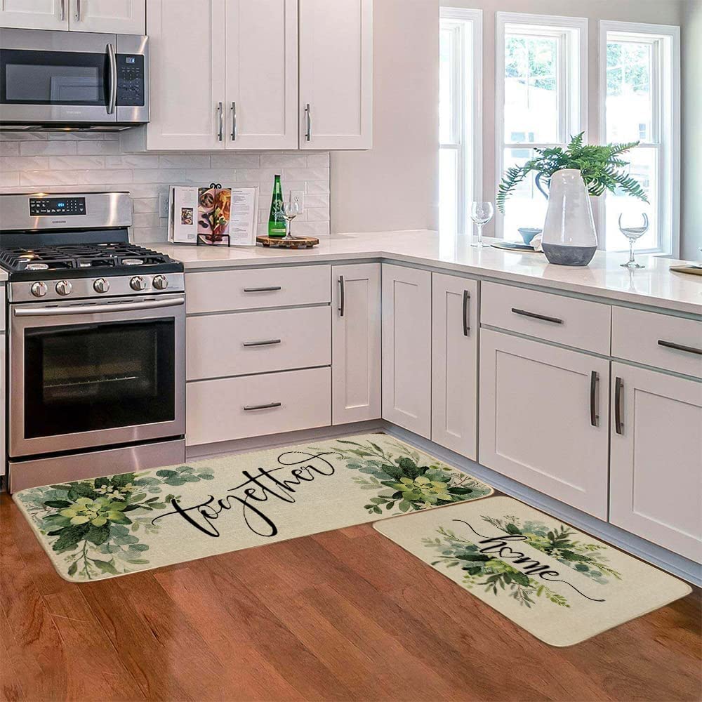 Leaves Decorative Kitchen Mats Set of 2,  17x29 and 17x47 Inch GK019