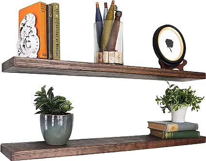 Wall Mounted Wooden Floating Shelves, Light Walnut (36 Inch Set of 2)