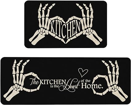 Happy Haloween Kitchen Mat Set of 2 Non Slip Cushioned Floor Mat 17x29 and 17x47 in