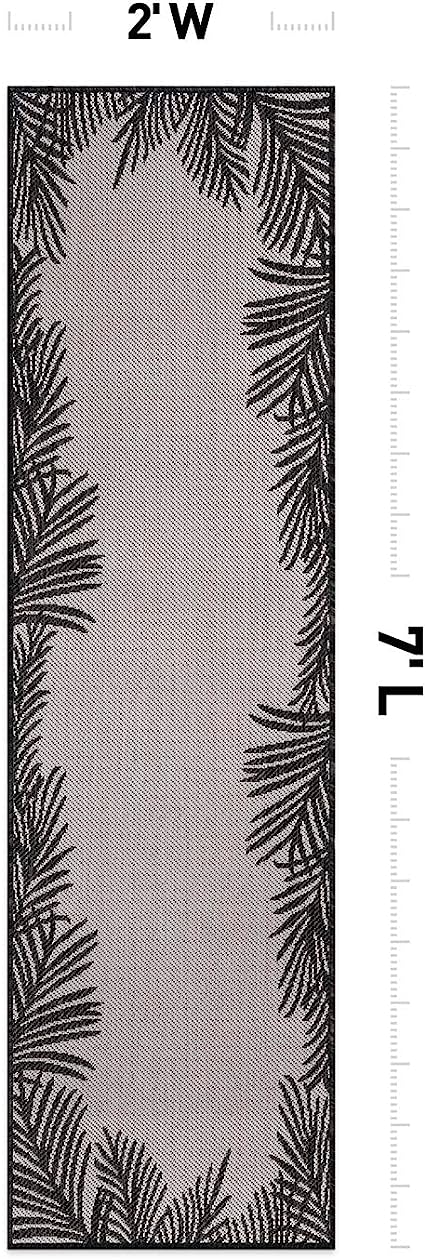 Tropical Floral Palm Leaves Textured Flat Weave Easy Cleaning Outdoor Rugs