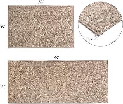 48x20 Inch/30X20 Inch Kitchen Rug Mats Made of 100% Polypropylene 2 Pieces Soft Kitchen Mat Specialized in Anti Slippery and Machine Washable (Grey)