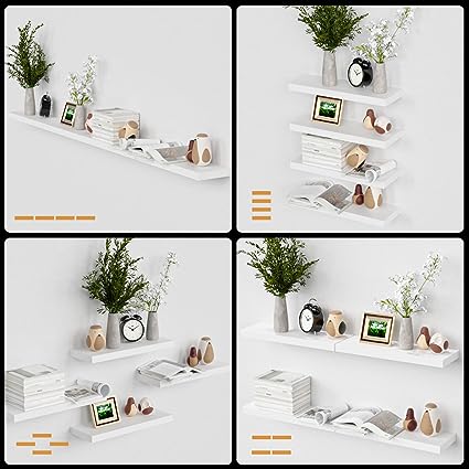 4 Sets White Floating Shelves for Wall