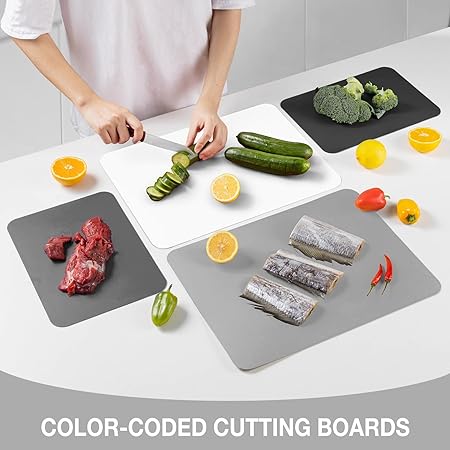 8 Pieces Plastic Cutting Boards for Kitchen, 4 Large and 4 Small Size, Gray