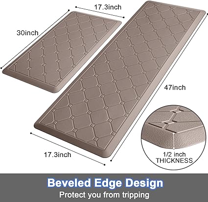 2 PCS Cushioned Anti Fatigue 1/2 Inch Thick Waterproof Non Slip PVC Non Skid Comfort Cushion Kitchen Mats