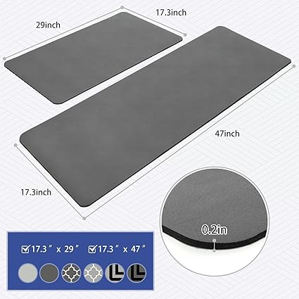 【2 PCS】 Non Skid Kitchen Runner Rug Absorbent Resist Dirt, Kitchen Floor Mat Waterproof Comfort Standing Mat for Kitchen,Home Office,Sink,Laundry（Dark Gray）