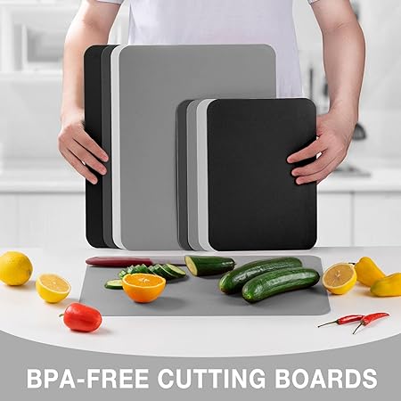 8 Pieces Plastic Cutting Boards for Kitchen, 4 Large and 4 Small Size, Gray