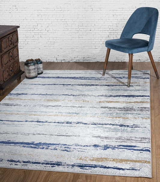 Abstract Ivory Blue Multi Colored Area Rug