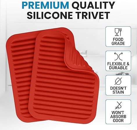 2 Pack (9"x12")Multi-Purpose & Versatile, Heat Resistant Silicone Trivets for Hot Pots and Pans - Black
