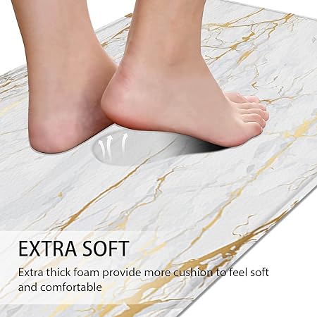 Anti Fatigue Cushioned Marble Gold Kitchen Accessories Non-Skid & Waterproof Standing Desk Mat for Floor Office, Sink, Laundry