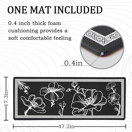 Non-Slip & Comfort Cushioned Waterproof Black Anti-Fatigue Kitchen Mat Set -2 Pieces,