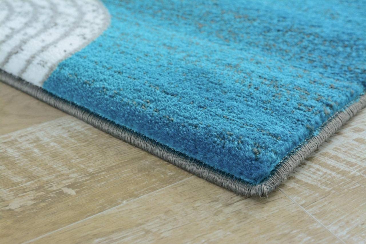 Modern Trendz Abstract Premium Blue Grey White Soft Area Rug