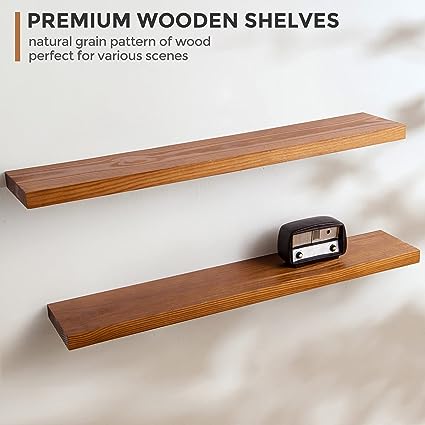 Rustic Solid Wood Wall Shelf Set of 2 - 24"D x 6.7"W x 1.4"H - Dark Walnut Color