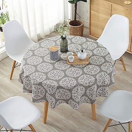 Medallion Floral Tablecloth (Round - 60", Gray Medallion)