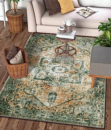 Non-Slip Distressed Vintage Persian Oriental, Small Accent Throw Low Pile Traditional Area Rug - 2' X 3'