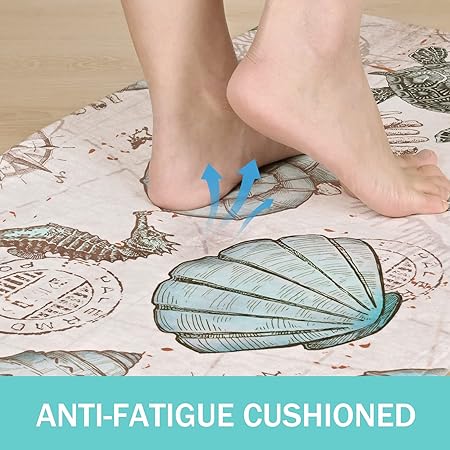 Set of 2,Coastal  Anti Fatigue Cushioned Non Slip,  Summer Nautical Kitchen Rugs, 17'' x 47'' + 17'' x 30''