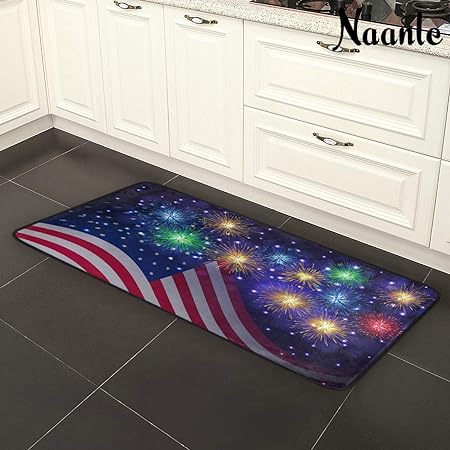 4th of July Anti Fatigue American Flag Non Slip Absorbent Floor Carpet Yoga Mat  (3' in Diameter)