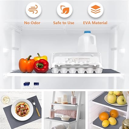 Shelf Liners for Kitchen Cabinets Refrigerator Waterproof & Oil-Proof Cupboard Durable Plastic Drawer Mats EVA Material Non Adhesive Fridge Liner for Shelves Gray 11.8 x 59 Inch