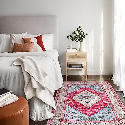 Non-Slip Distressed Vintage Persian Oriental, Small Accent Throw Low Pile Traditional Area Rug - 2' X 3'