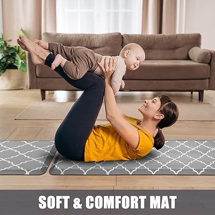Cushioned Anti Fatigue 2 PCS,1/2 Inch Thick Waterproof Kitchen Rugs Non Skid,PVC Standing Desk Comfort Mat for Kitchen Floor Sink Office Laundry,(17.3"x29"+17.3"x47",Black)