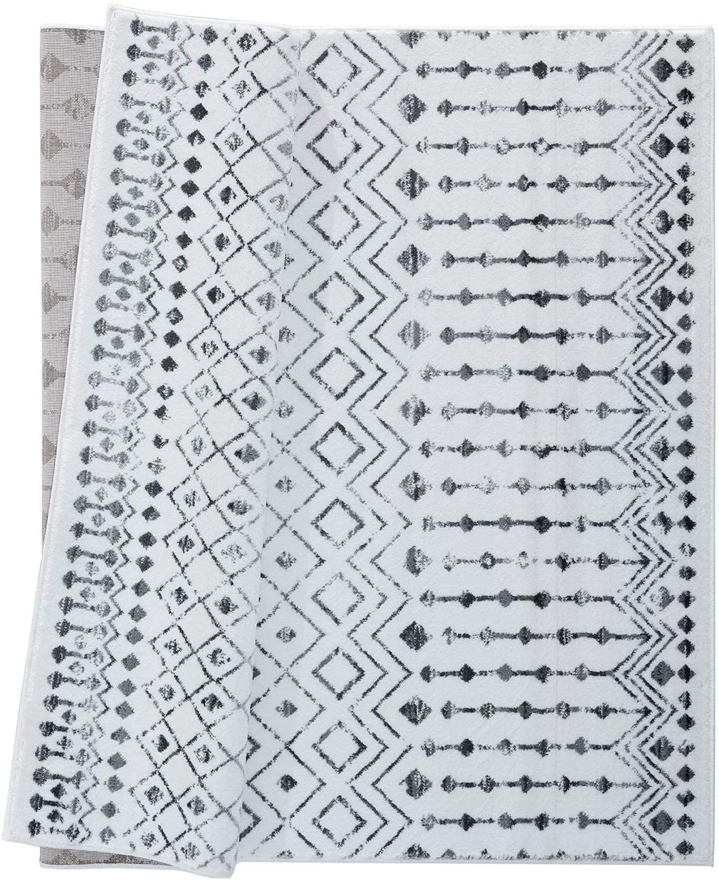 Magnolia Moroccan Grey Off White Abstract Area Rug