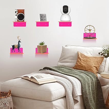 3 Pack Acrylic Floating Shelves for Wall (Pink)