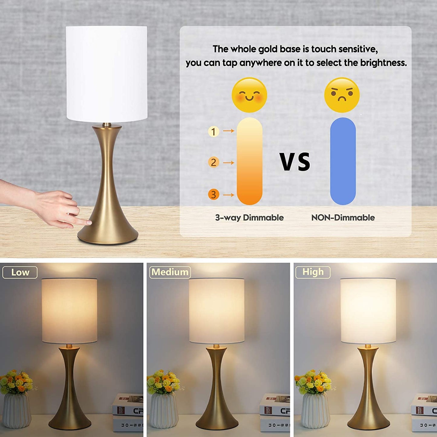 3 Way Touch Dimmable Bedside Desk Lamp