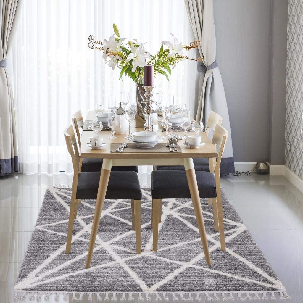 Shaggy Collection Grey Shagg Geometric Soft Area Rug