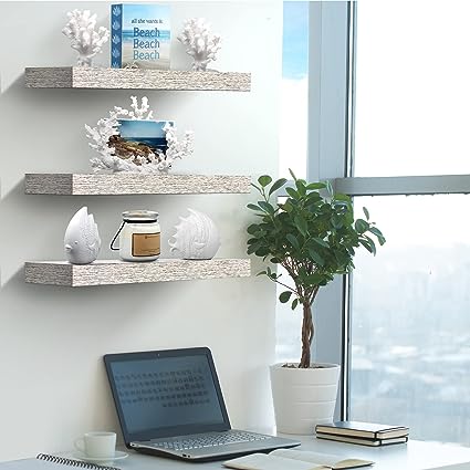 Floating Shelves for Wall - 3 Pack Coastal Beach Wall Decor for Bedroom, Bathroom, Nursery, Living Room, Office, Home & Kitchen