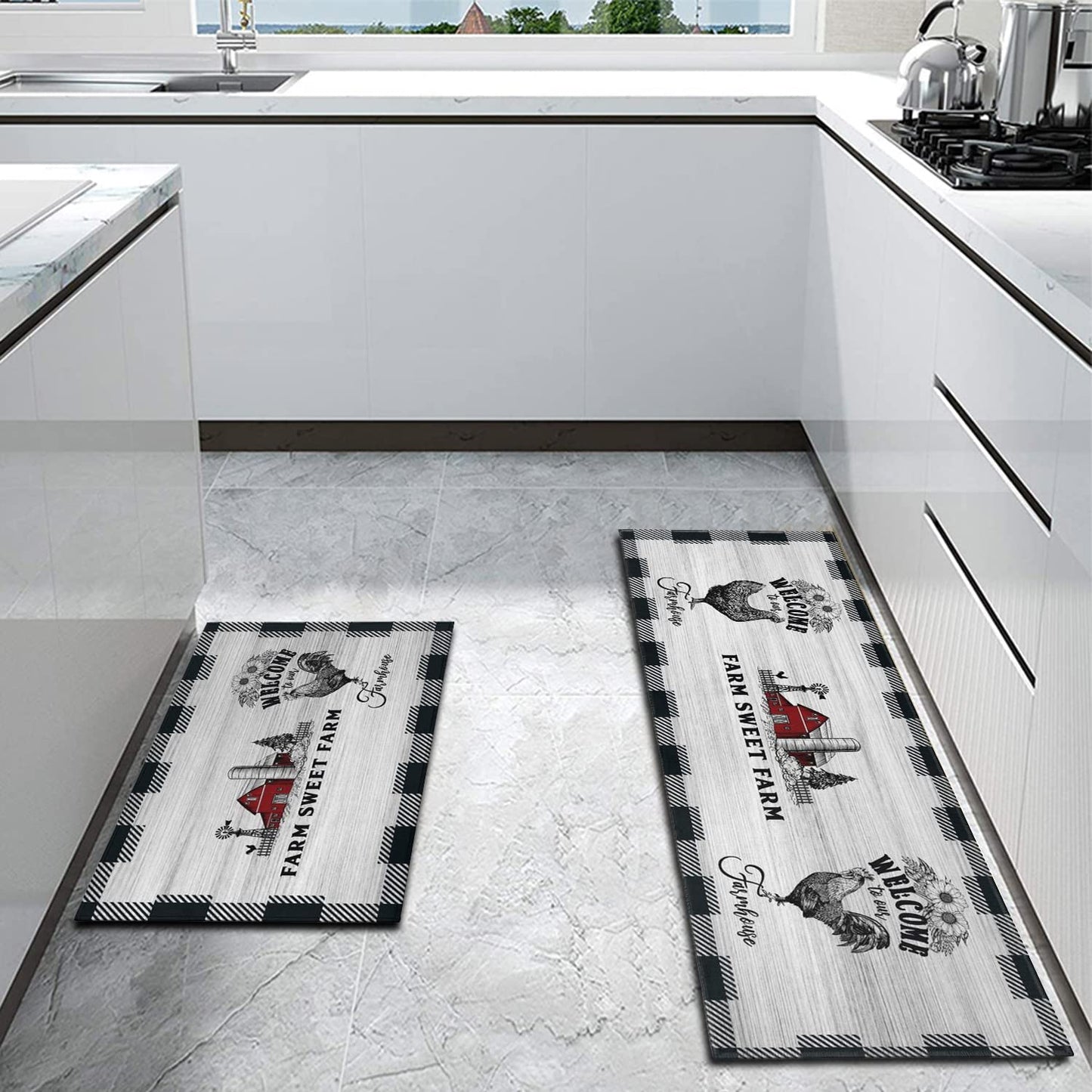 Anti Fatigue Non Slip Waterproof Washable Rug - 17x24+17x48inch Grey