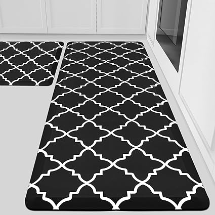 Cushioned Anti Fatigue 2 PCS,1/2 Inch Thick Waterproof Kitchen Rugs Non Skid,PVC Standing Desk Comfort Mat for Kitchen Floor Sink Office Laundry,(17.3"x29"+17.3"x47",Black)