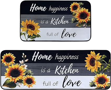 Non Skid Washable Microfiber mats for Kitchen Floor, Kitchen Rules Theme Kitchen Cushioned Runner Rug Decor Sets of 2,Size 17"x 47"+17"x 30"