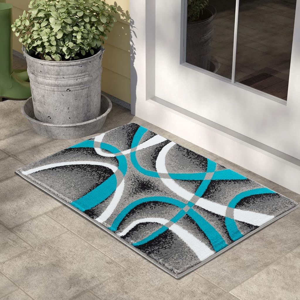 Abstract Swirls Turquoise Soft Area Rugs