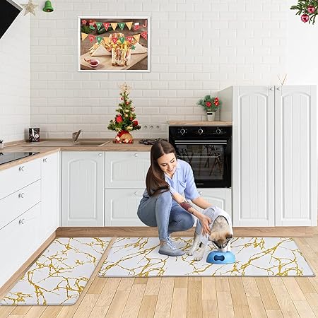 Cushioned Anti-Fatigue Waterproof Non-Slip Kitchen Mats and Rugs, 17''x47'' + 17''x30''