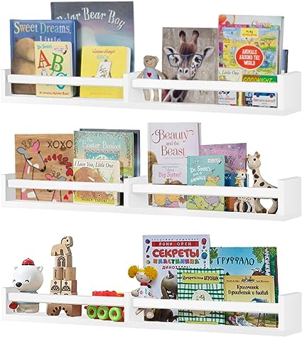 Floating Nursery Book Shelves for Wall Set of 2, Classic White Wall Bookshelf for Kids Room,Book Shelf for Kids Rooms Bedroom Bathroom (16.5 inches Set of 2 White)