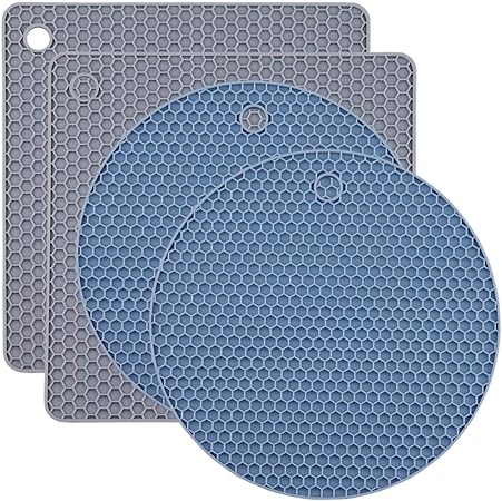 Silicone Trivets for Hot Dishes Heat Resistant Mats-- Non Slip Counter Protector Mat Pack 4 Black