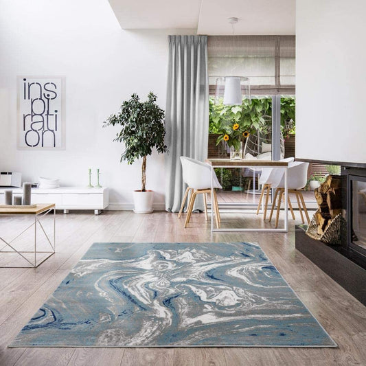 Victoria Collection Modern Soft Area Rug Blue