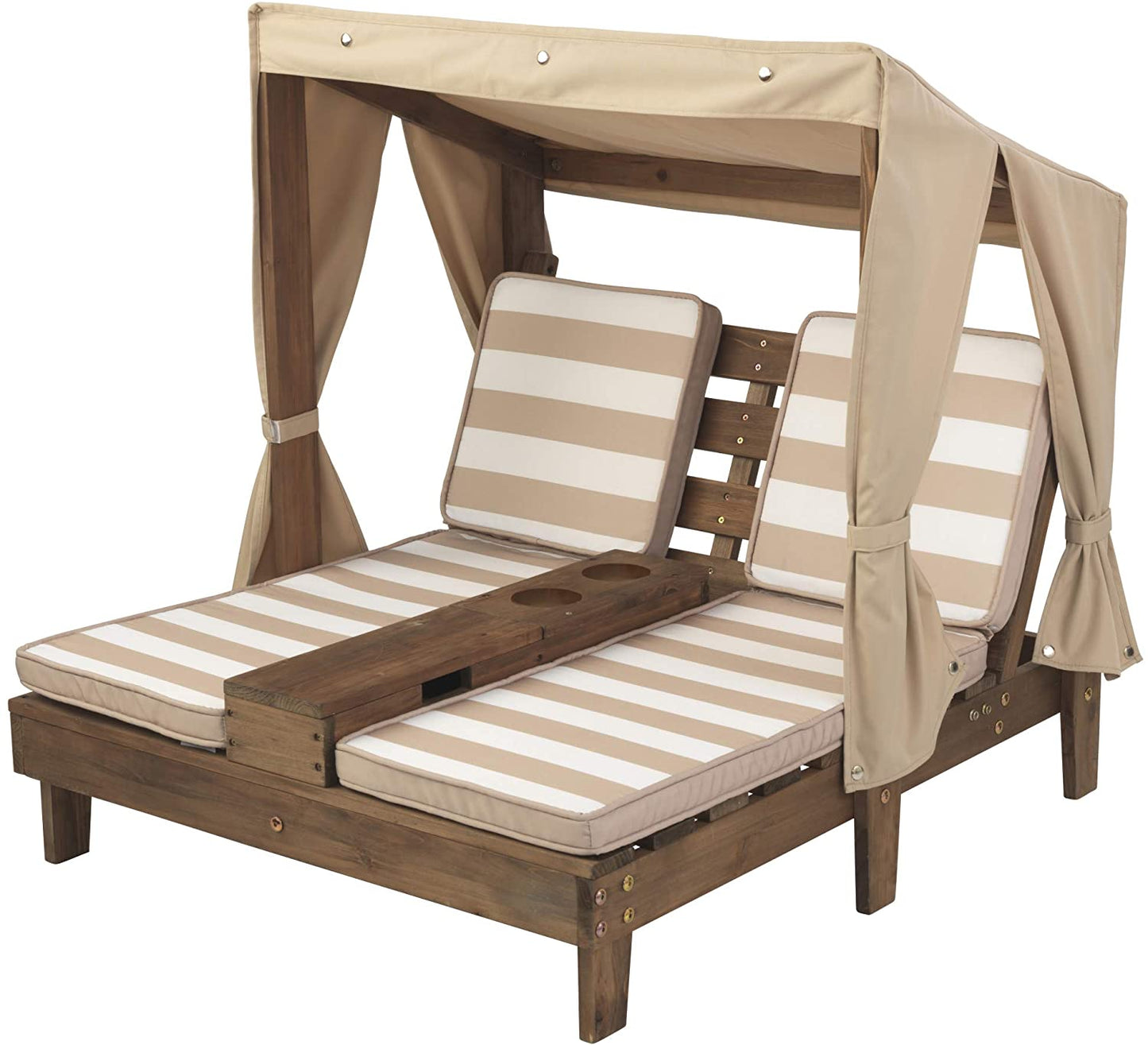 Kids Double Chaise Lounge with Cup Holders, Kids Outdoor Furniture, Striped Fabric