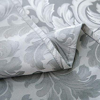Elegant Damask Polyester Fabric Spillproof Water Resistant Washable Jacquard Tablecloth (Silver Gray, Rectangle - 60" x 120")