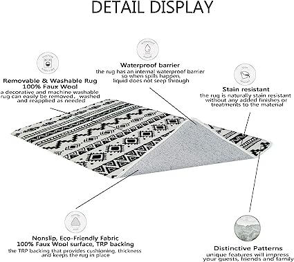 Non-Slip, Geometric, Washable Area Rugs (2x3, Black & Off-White）