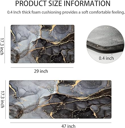 Anti Fatigue Cushioned Marble Gold Kitchen Accessories Non-Skid & Waterproof Standing Desk Mat for Floor Office, Sink, Laundry