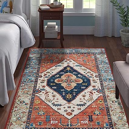 Non-Slip Distressed Vintage Persian Oriental, Small Accent Throw Low Pile Traditional Area Rug - 2' X 3'