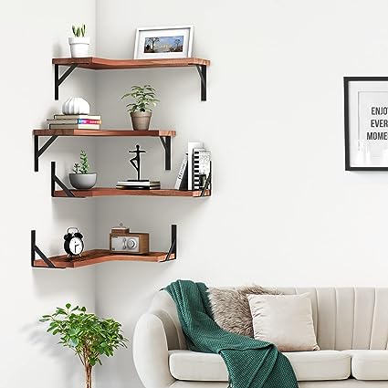 Set of 4, Floating Corner Shelves for Wall Décor Storage, (Grey)…