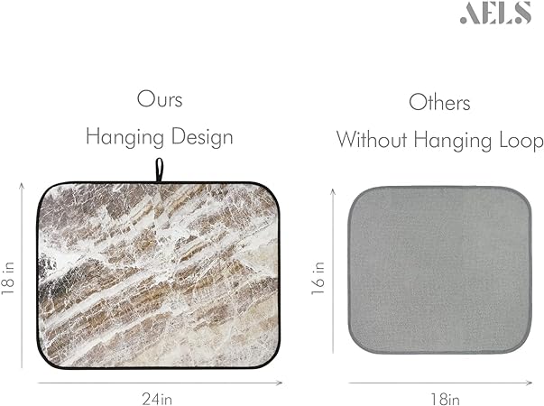 Brown Marble Reversible Absorbent Microfiber Dish Drainer/Rack Pads with Hanging Loop, XL 24" x 18"