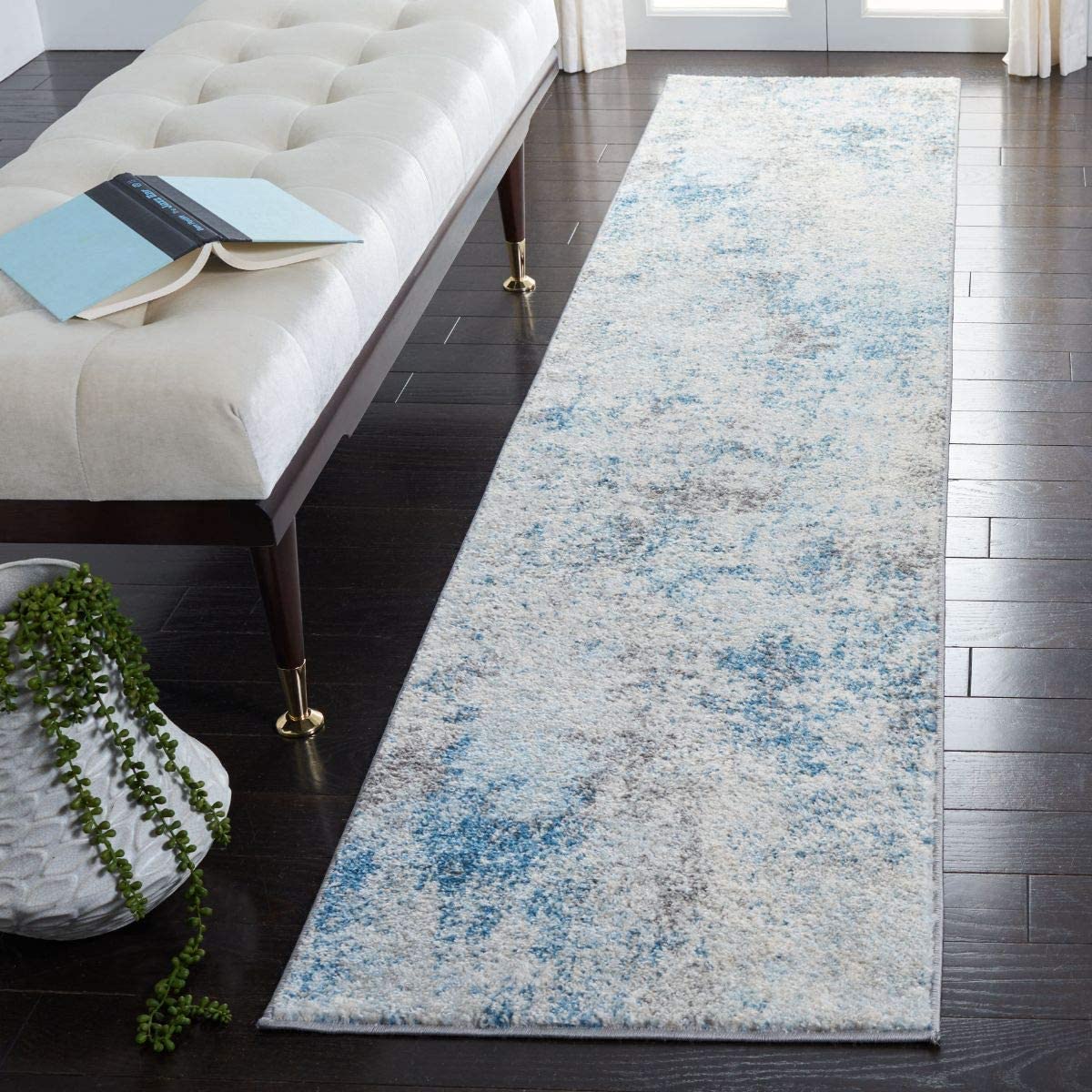 Modern Abstract Area Rug,  Ivory/Blue