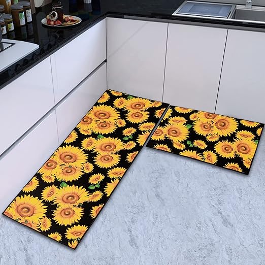 Washable Anti-Fatigue Non-Slip Durable Comfort Standing Runner Rug Set 2, (17"x48"+17"x24",Black)