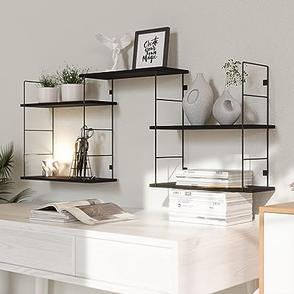 5 Pcs Wall MountedFloating Shelves with Metal Frame