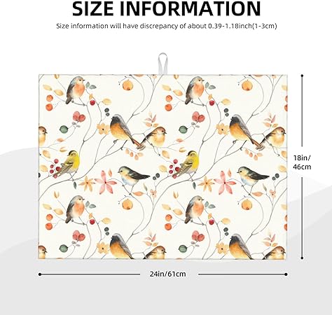 Bird Dish Drying Mat, Absorbent Microfiber Reversible Mats for Kitchen Counter, 16x18 Inch