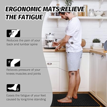 Non Skid Washable Memory Foam Kitchen Rugs, [2PCS] Black, 17.3 x 30+17.3 x 47 inches