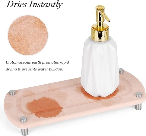 Stone Drying Counter Instant Dry Diatomaceous Earth Sink Caddy Organizer with Stainless Steel Feet (L White)