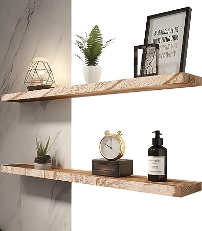 Nature Wood Floating Shelves for Wall Decor, Set of 4 Wooden 36 Inch